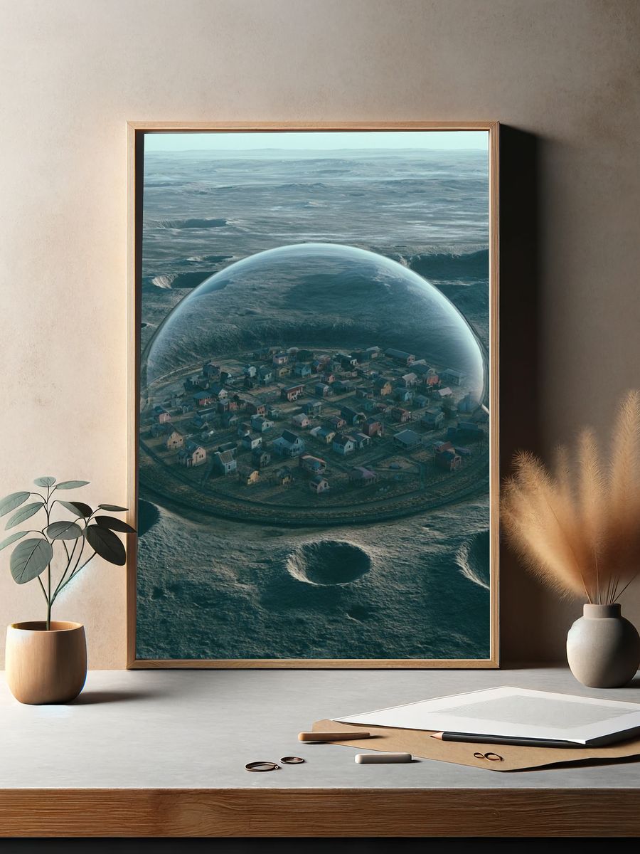 Floating Village Surrealism Print. — room view 2
