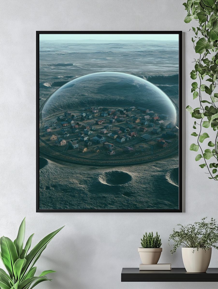 Floating Village Surrealism Print. — room view 4
