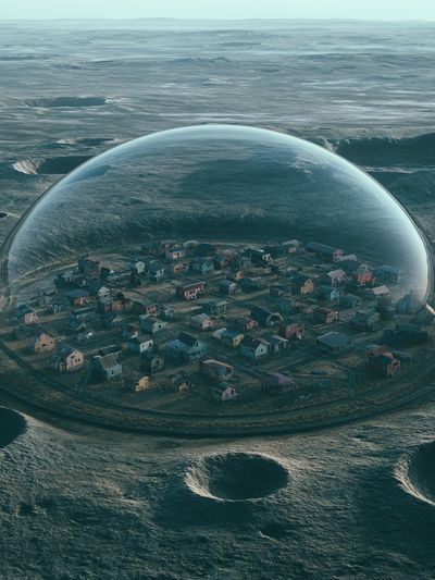 Floating Village Surrealism Print. poster