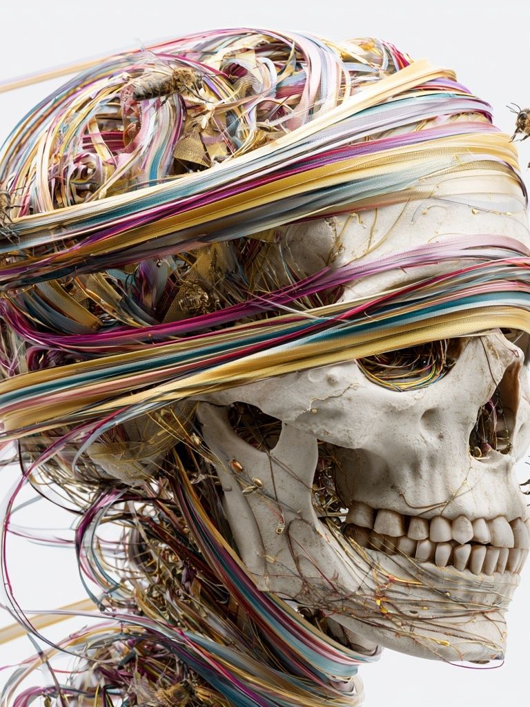 Bee-Wrapped Skull Surrealism Print. poster — fine-art art