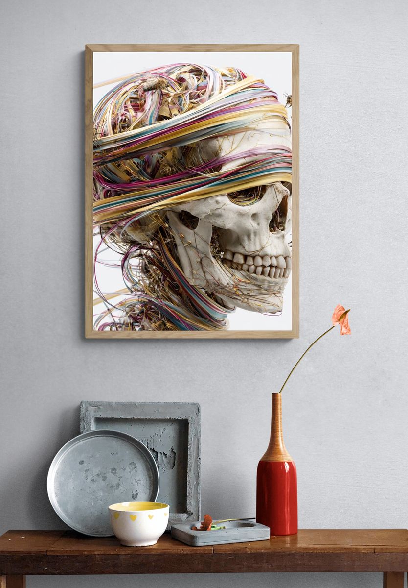 Bee-Wrapped Skull Surrealism Print. — room view 3