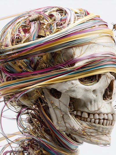 Bee-Wrapped Skull Surrealism Print. poster
