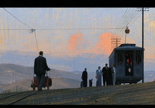 Tram at Dusk Fine-Art Poster. poster detail