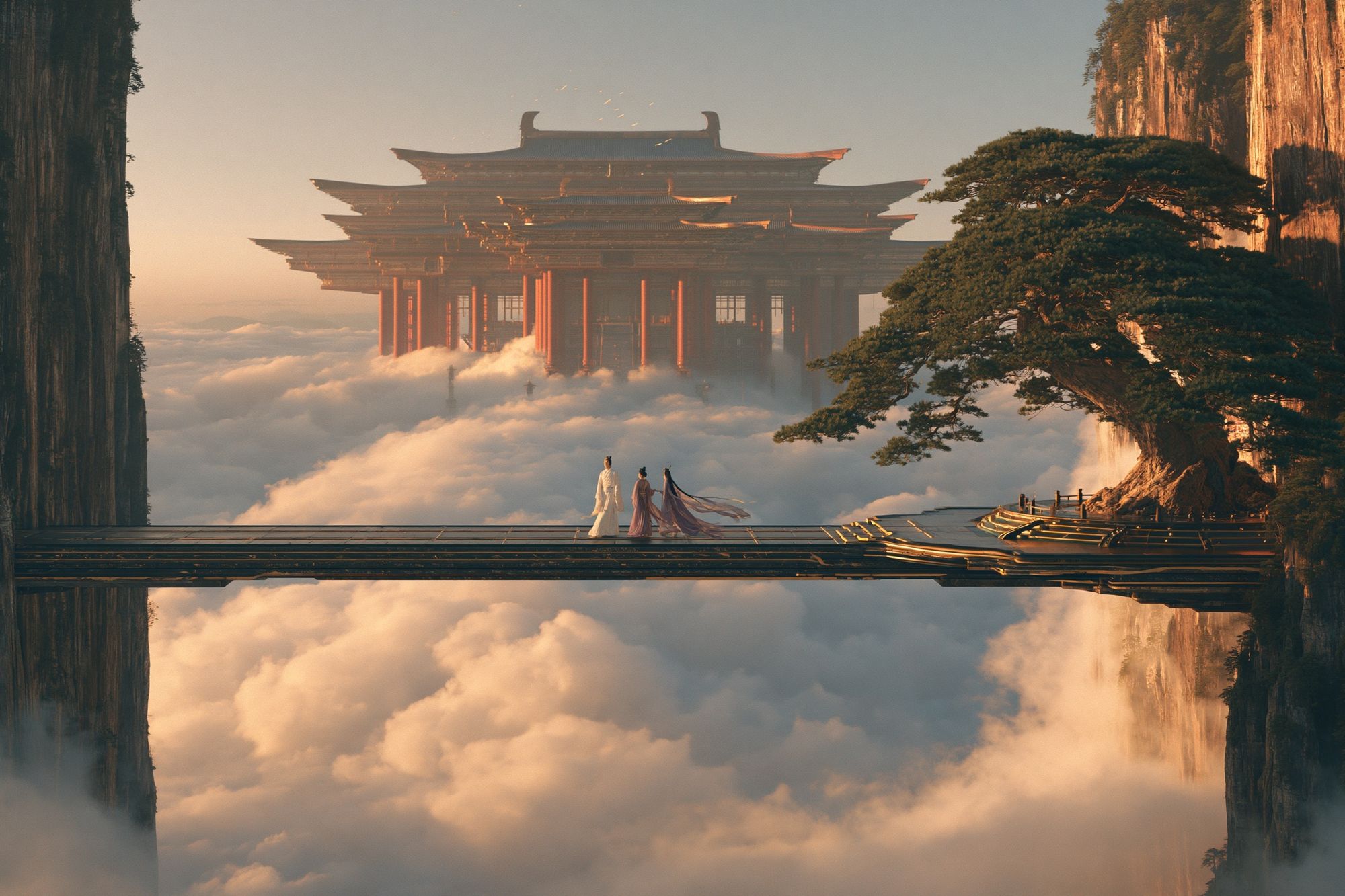 Floating Temple Landscape Print. poster detail