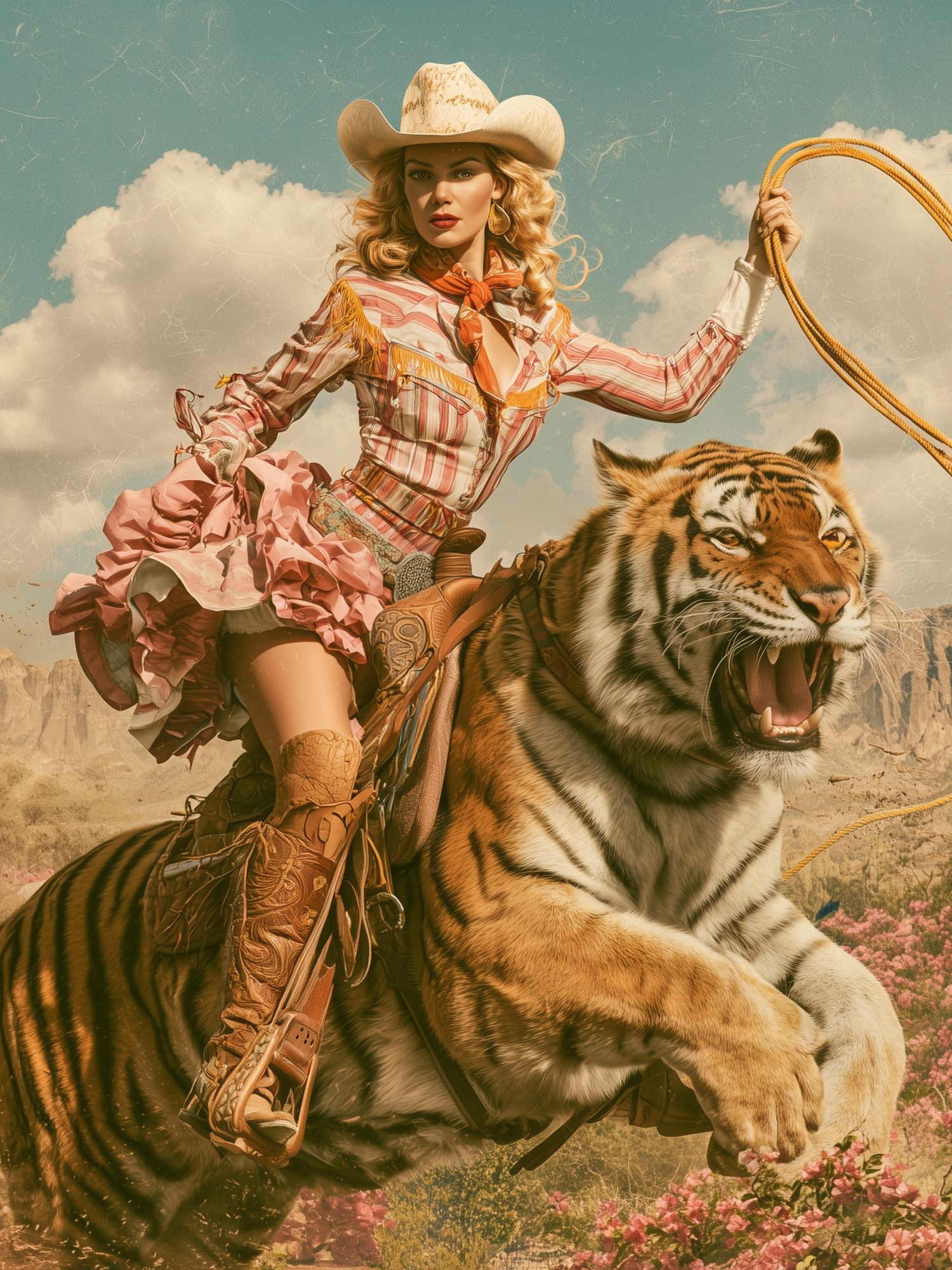 Cowgirl Tiger Surrealism Print. poster — fine-art art