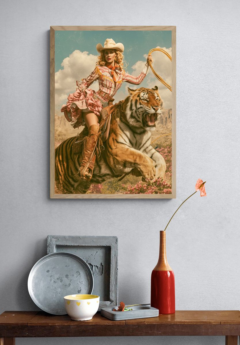 Cowgirl Tiger Surrealism Print. — room view 3