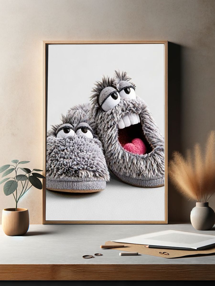 Funny Monster Slippers Poster. — room view 2