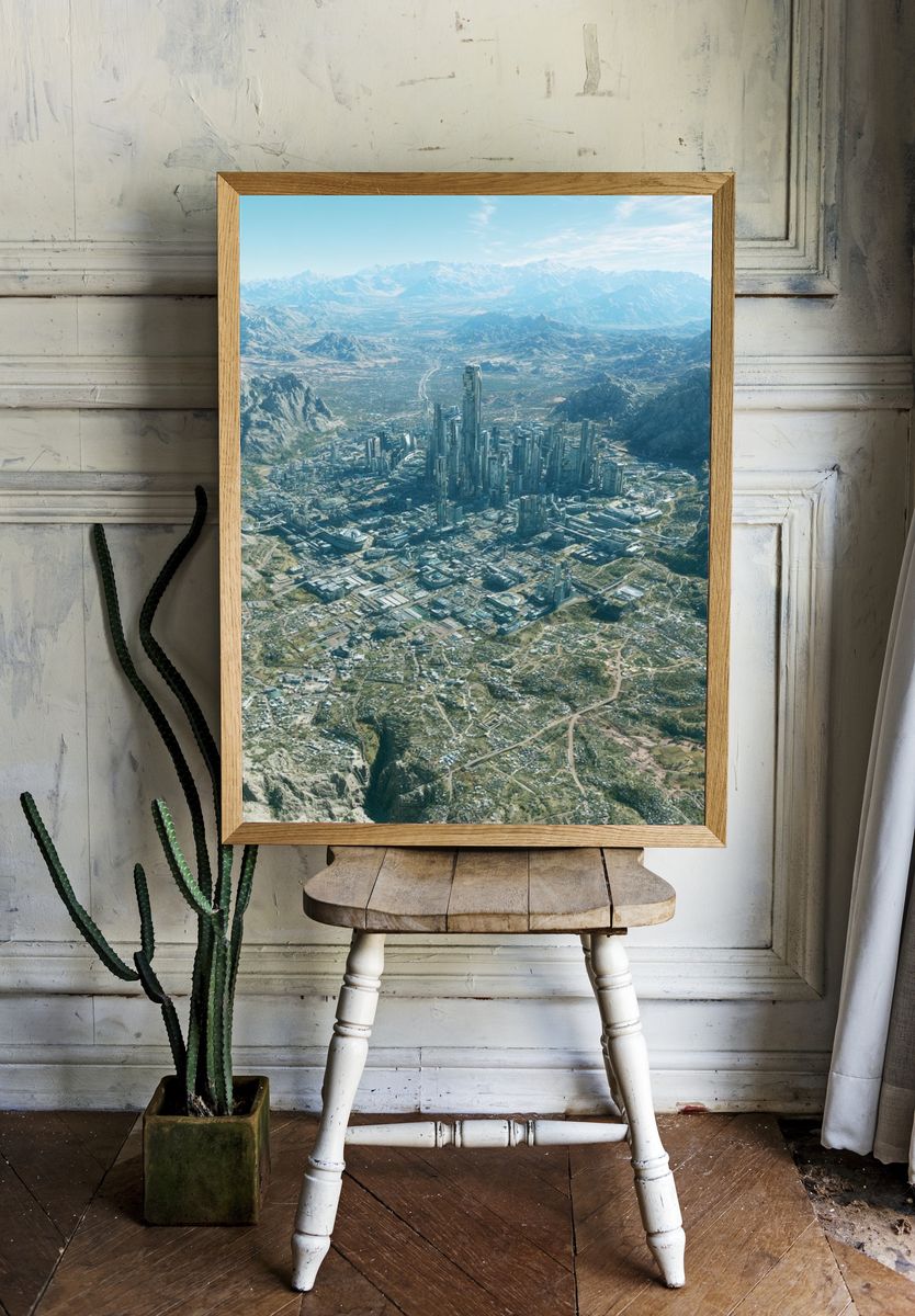 Futuristic Mountain Cityscape Print. — room view 1