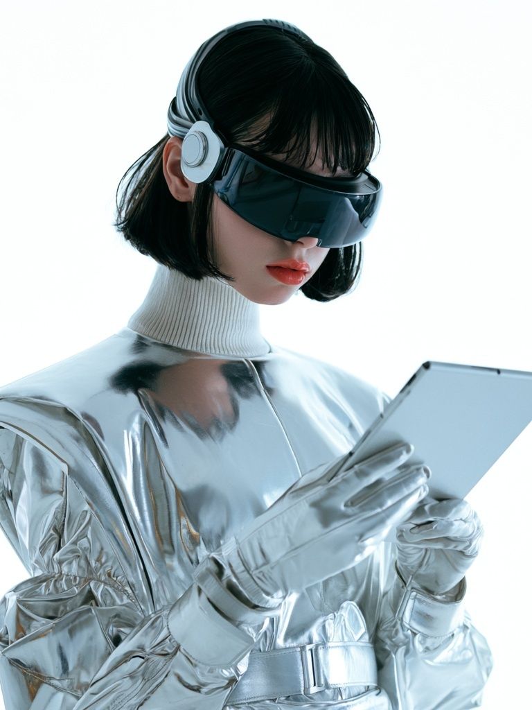 Futuristic Silver Portrait Print. poster detail