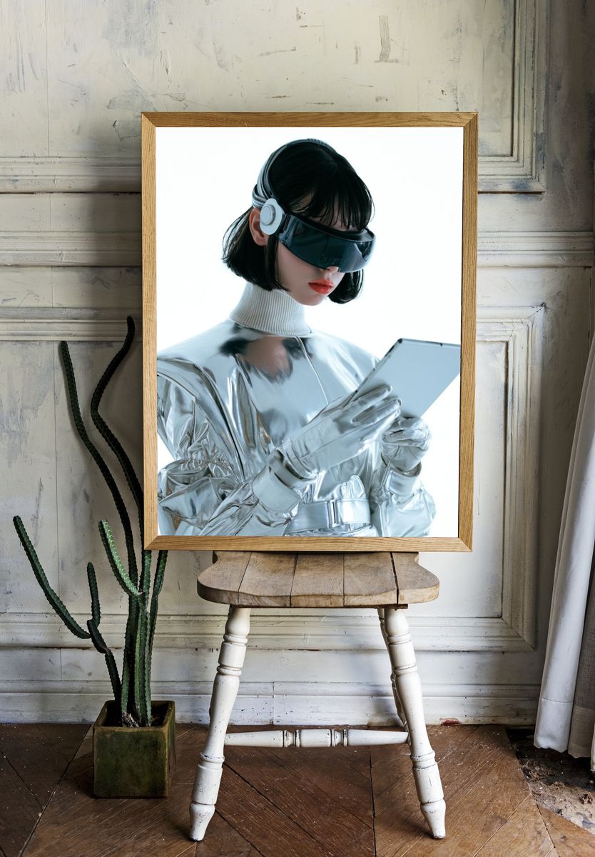 Futuristic Silver Portrait Print. — room view 1