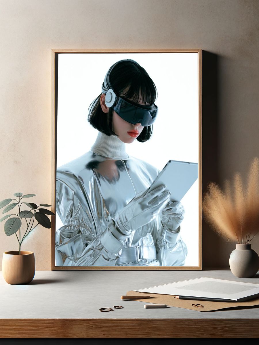 Futuristic Silver Portrait Print. — room view 2
