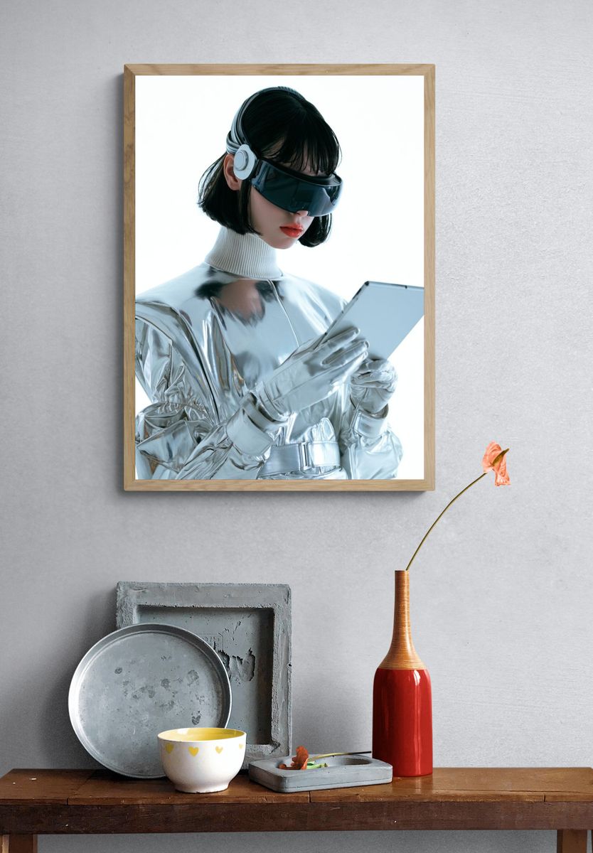 Futuristic Silver Portrait Print. — room view 3