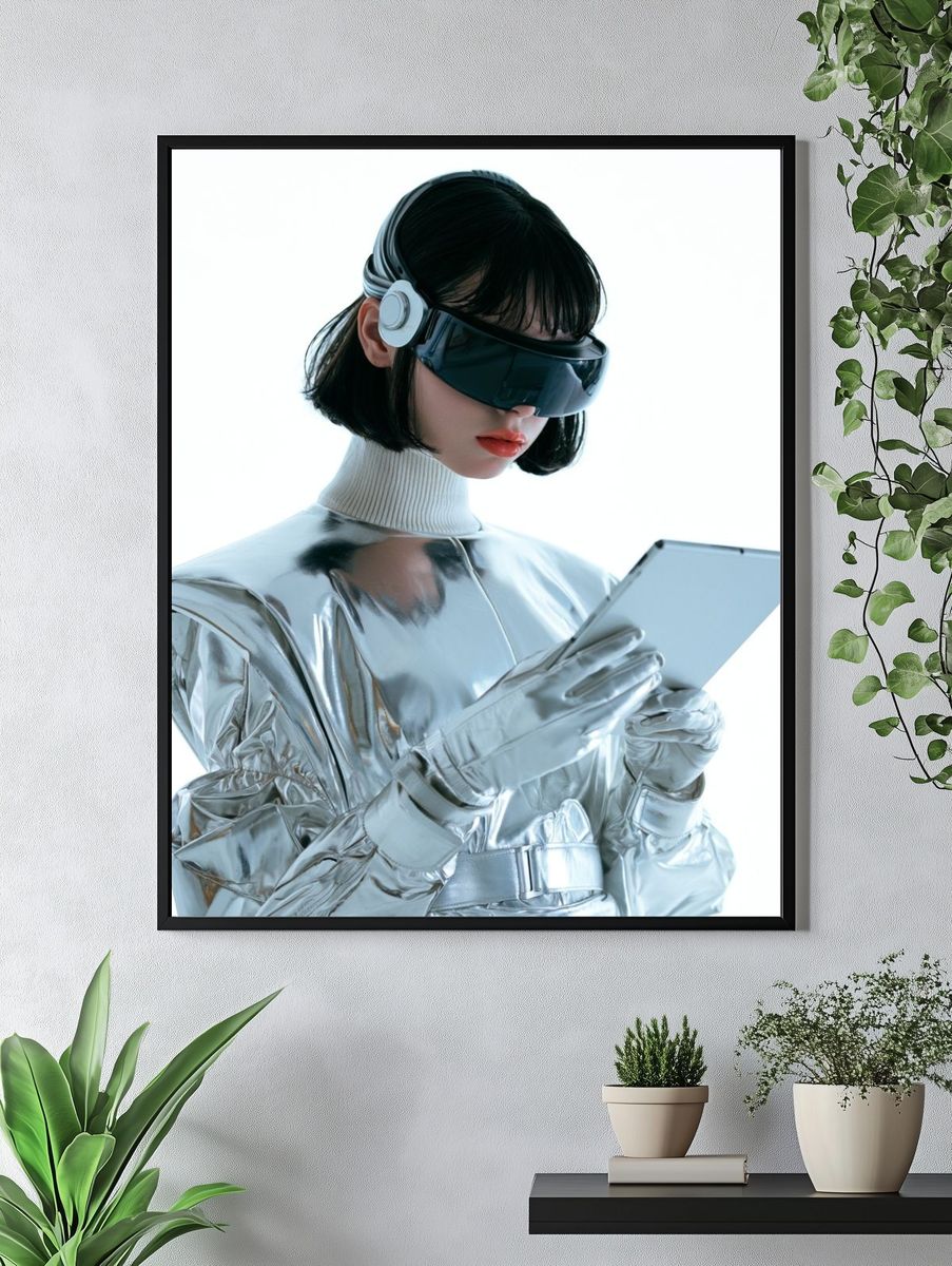 Futuristic Silver Portrait Print. — room view 4