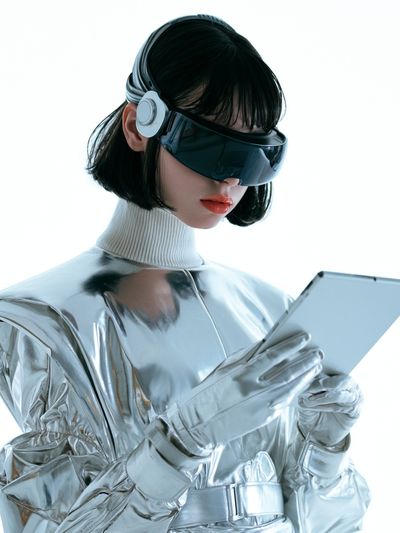 Futuristic Silver Portrait Print. poster