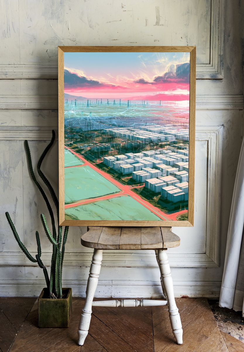 Futuristic Cityscape Digital Art Poster. — room view 1