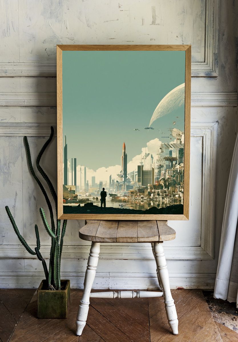 Futuristic Cityscape — Sci-Fi Print. — room view 1