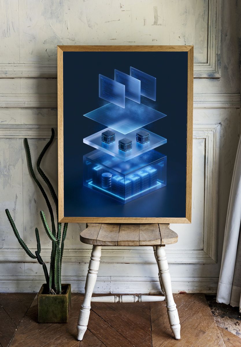 Futuristic Data Layers Illustration Poster. room preview