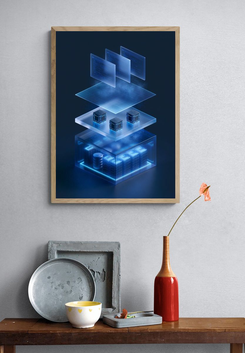 Futuristic Data Layers Illustration Poster. — room view 3
