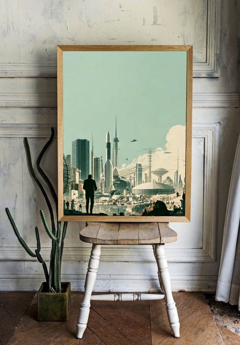 Futuristic Cityscape Illustration Poster. — room view 1