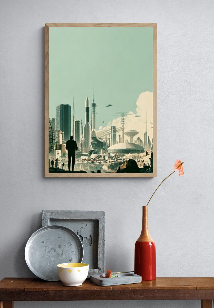 Futuristic Cityscape Illustration Poster. — room view 3
