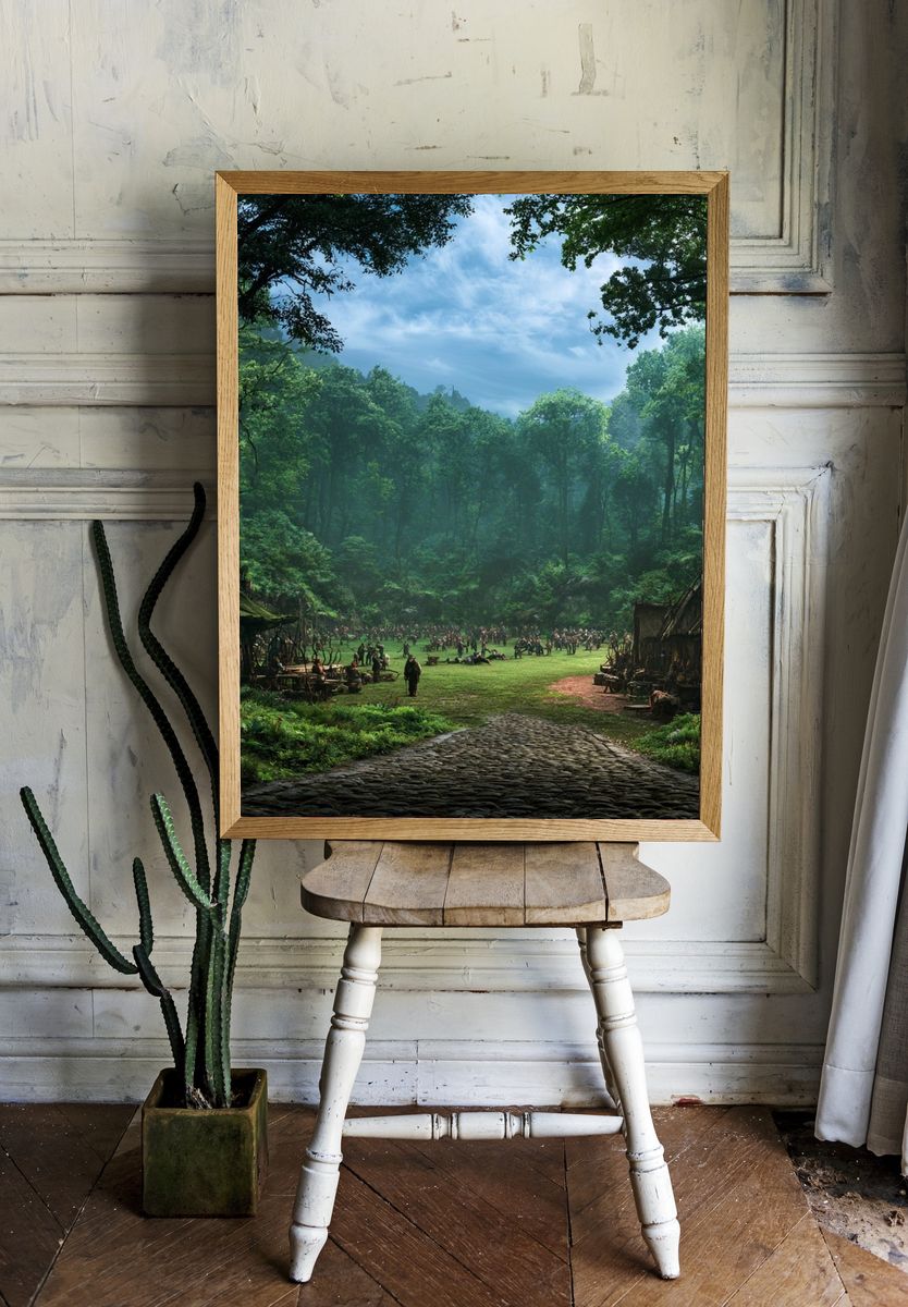 Forest Village Gathering Illustration Poster. room preview