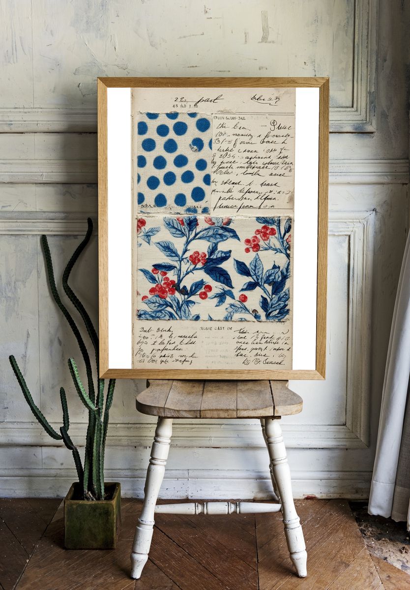 Floral and Polka Dot Fabric Print Poster. — room view 1