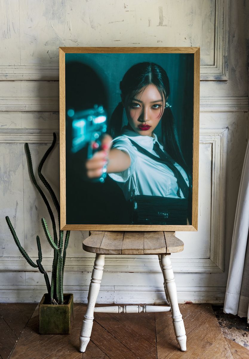 Fierce Woman with Gun — Photography Print. — room view 1