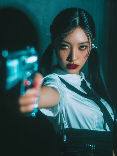 Fierce Woman with Gun — Photography Print. poster print