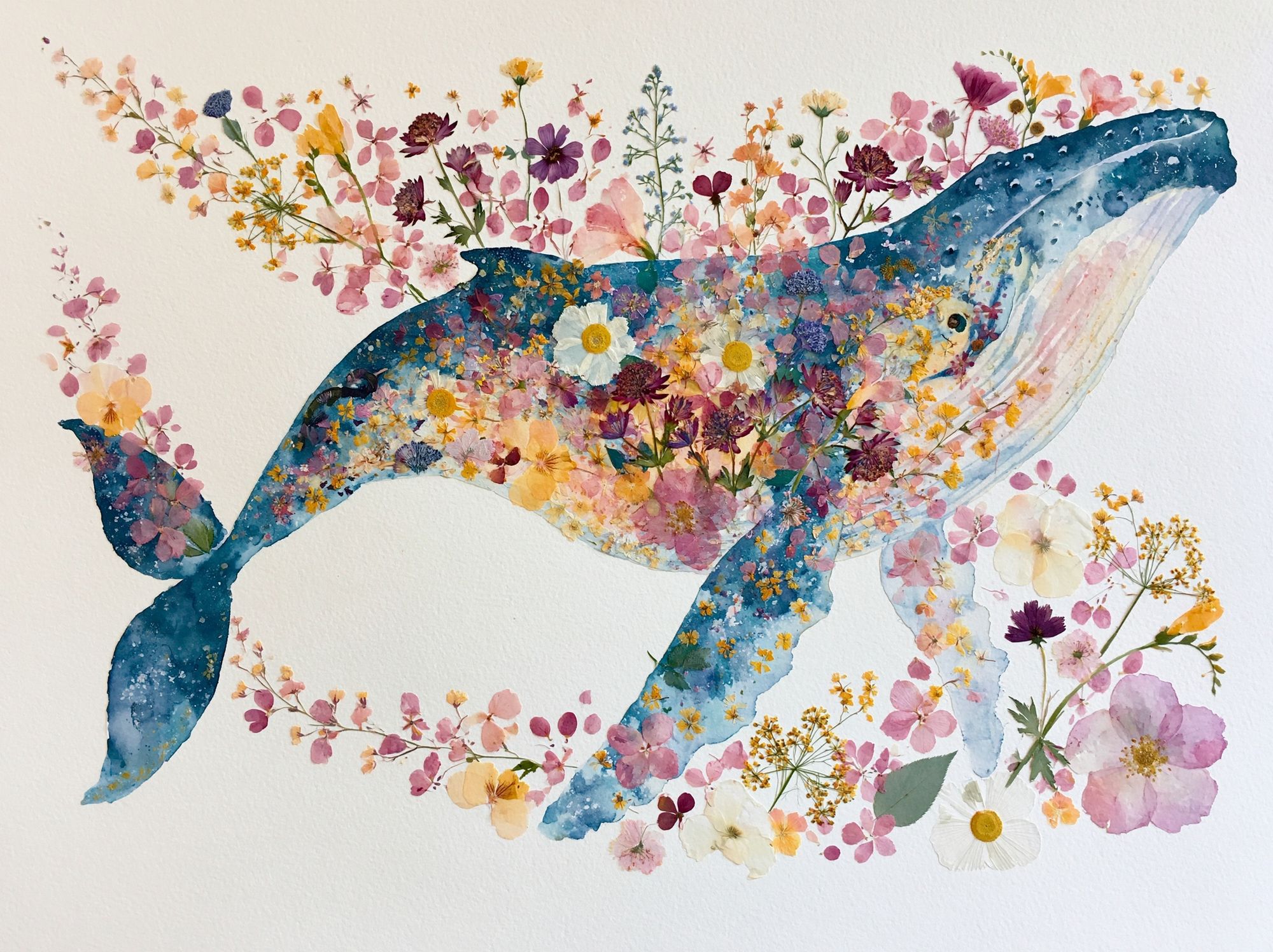 Floral Whale Watercolor Print. poster detail