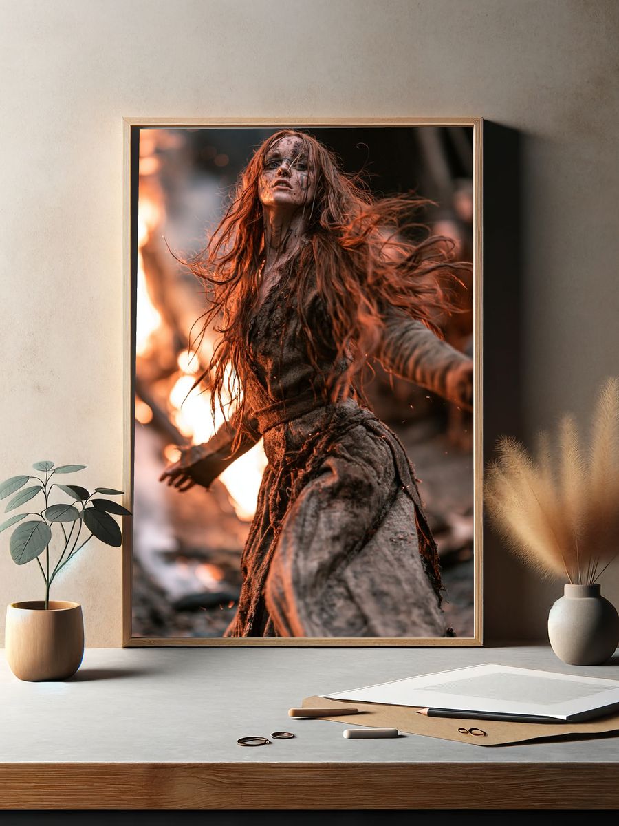 Firelit Warrior Portrait Poster. — room view 2