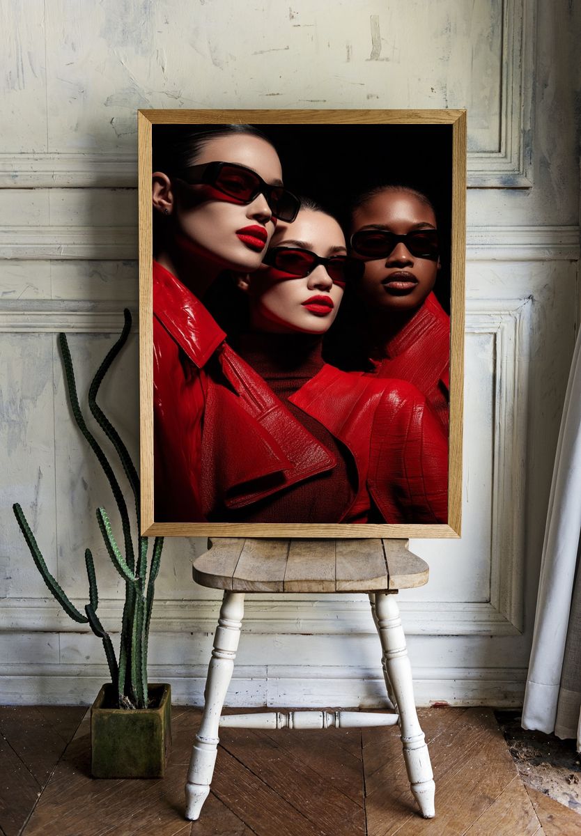 Fashionable Women in Red — Photography Print. — room view 1