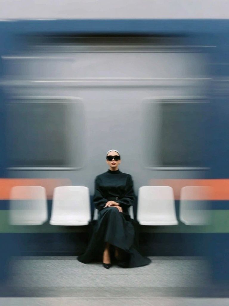 Fashionable Woman in Subway — Photography Print. poster detail