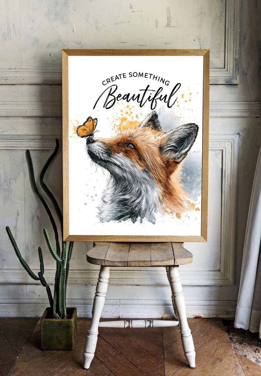Fox and Butterfly Typography Poster. — room view 1