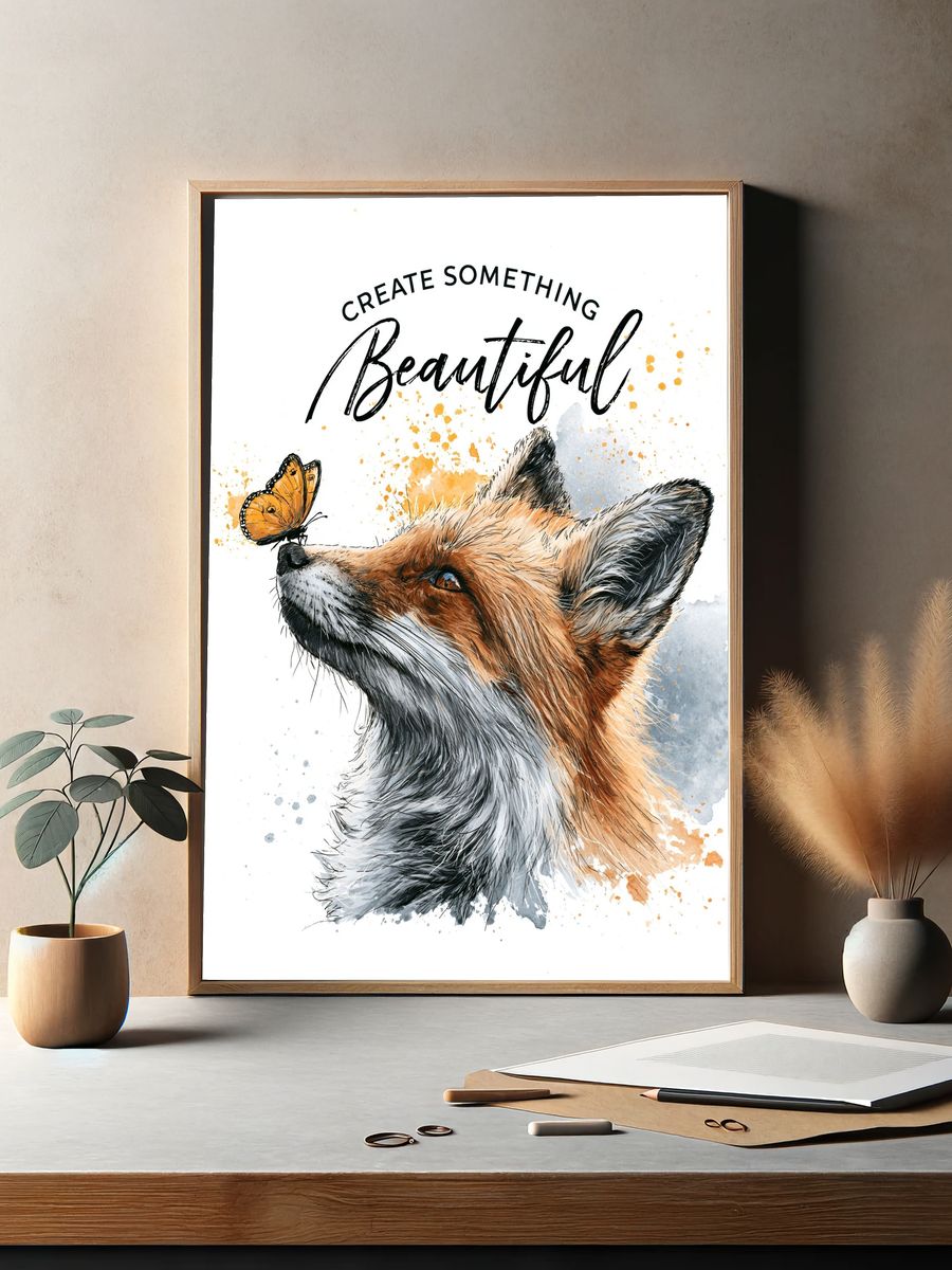 Fox and Butterfly Typography Poster. — room view 2