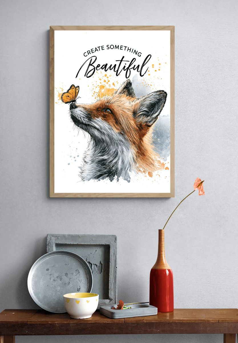 Fox and Butterfly Typography Poster. — room view 3