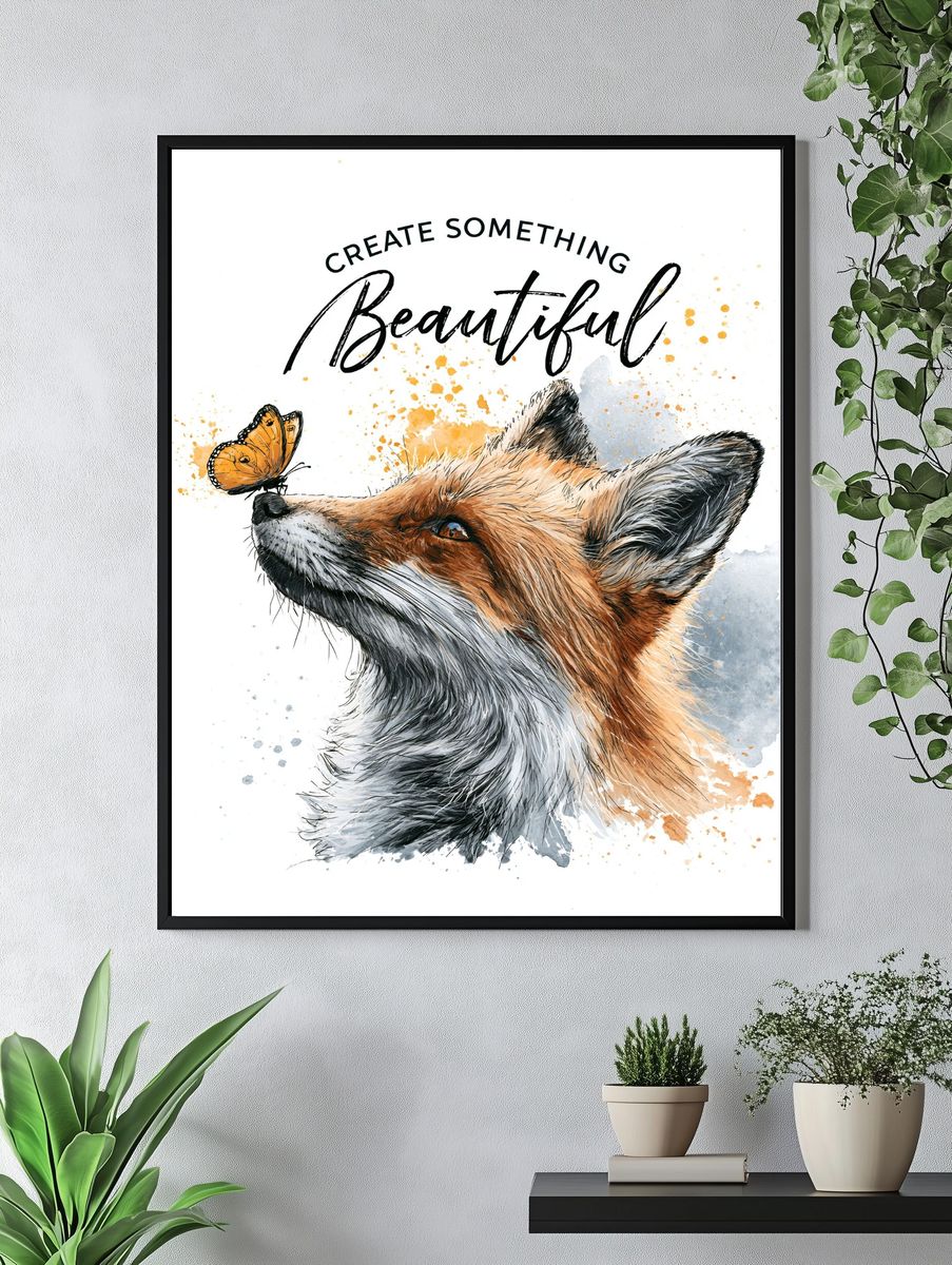 Fox and Butterfly Typography Poster. — room view 4