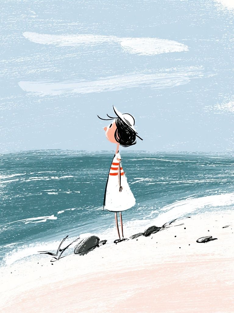 Girl at the Beach — Illustration Print. poster detail