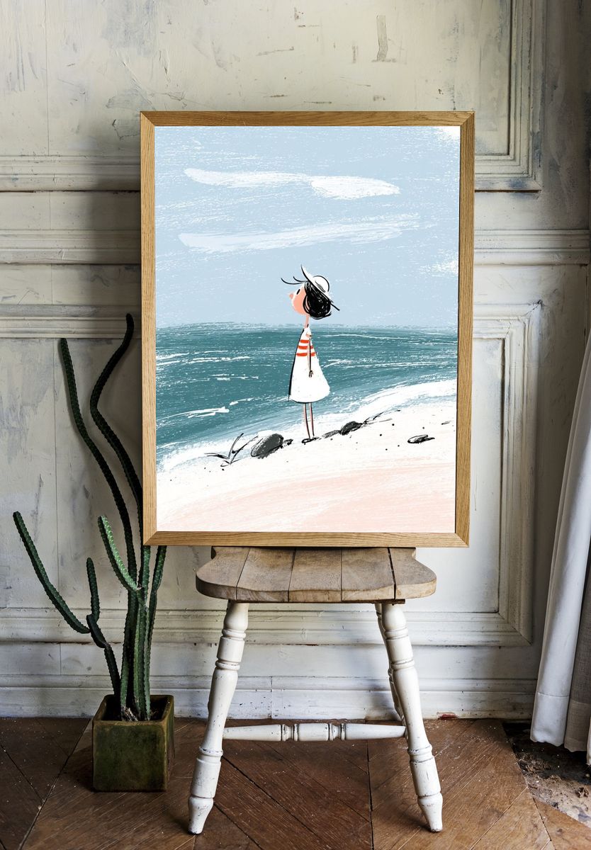 Girl at the Beach — Illustration Print room preview