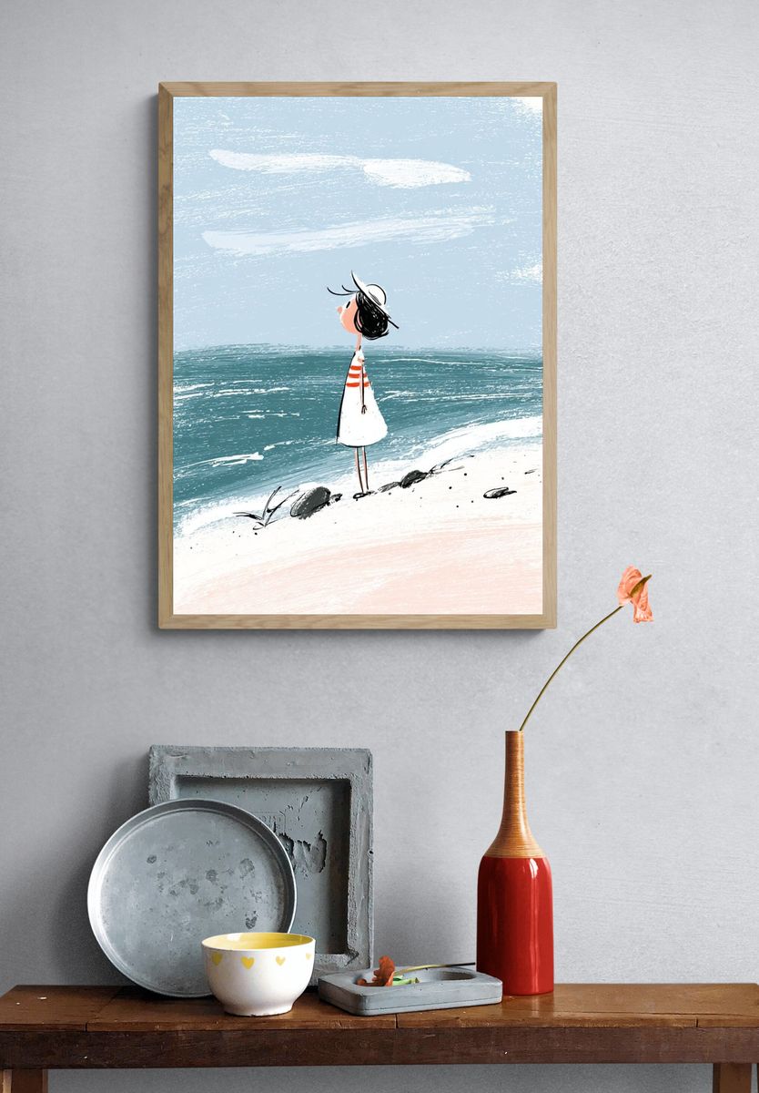 Girl at the Beach — Illustration Print. — room view 3