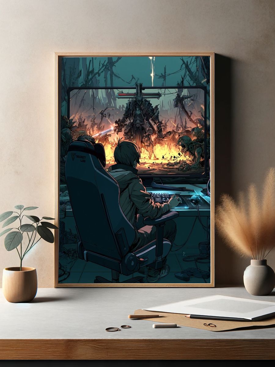 Sci-Fi Gamer Battle Illustration Poster. — room view 2
