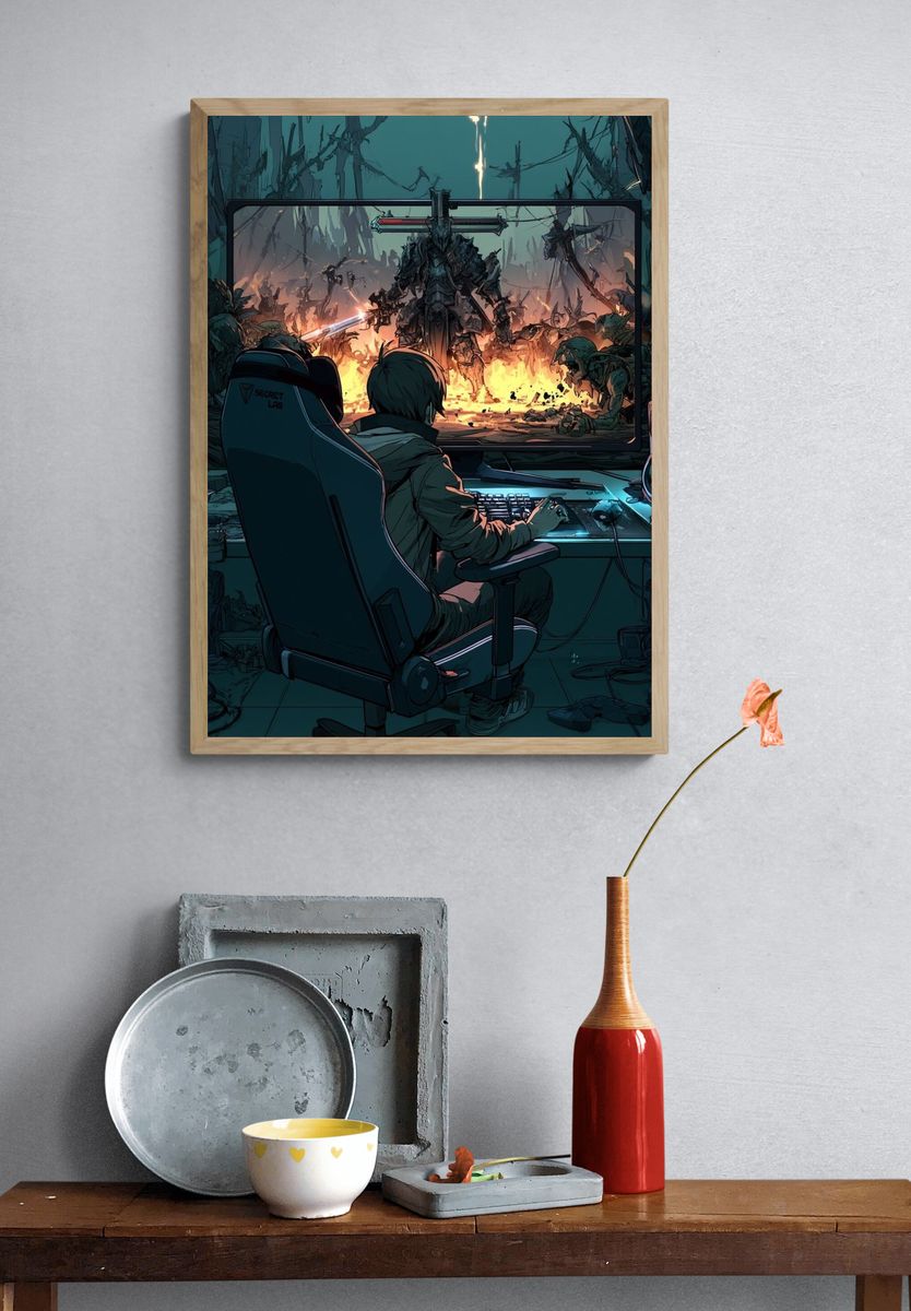 Sci-Fi Gamer Battle Illustration Poster. — room view 3