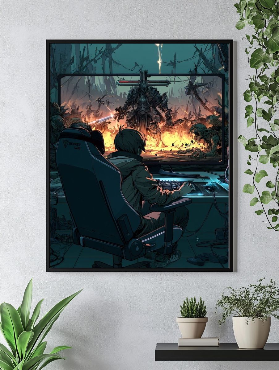 Sci-Fi Gamer Battle Illustration Poster. — room view 4