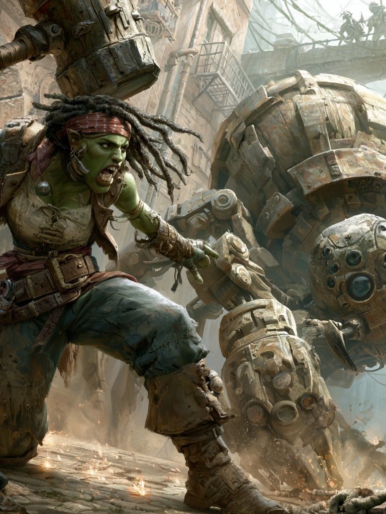 Orc Warrior Mech Battle Print. poster — gaming art