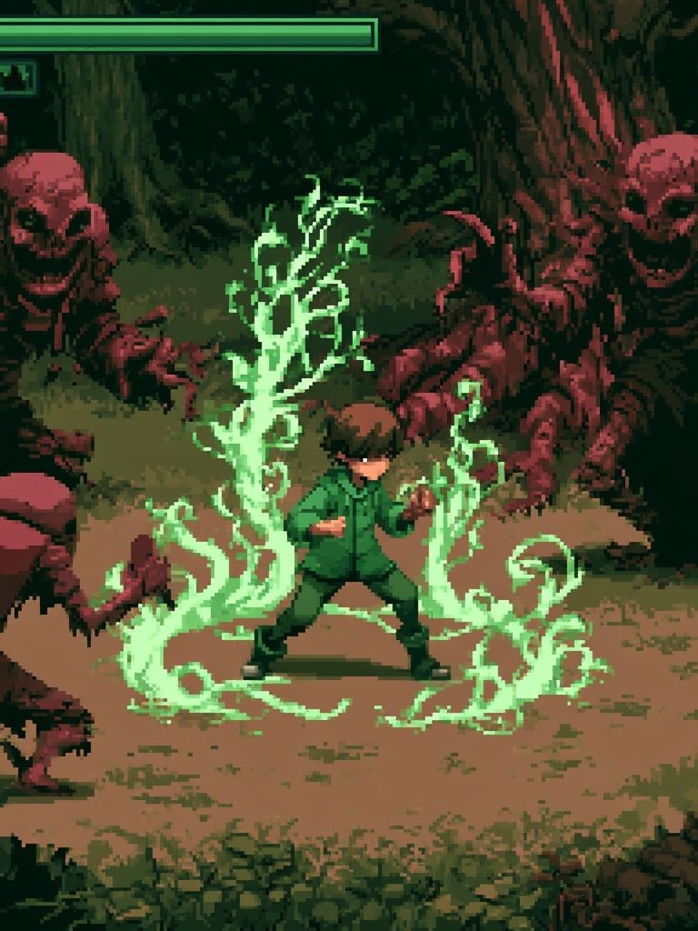 Pixel Horror Battle Scene Poster. poster detail