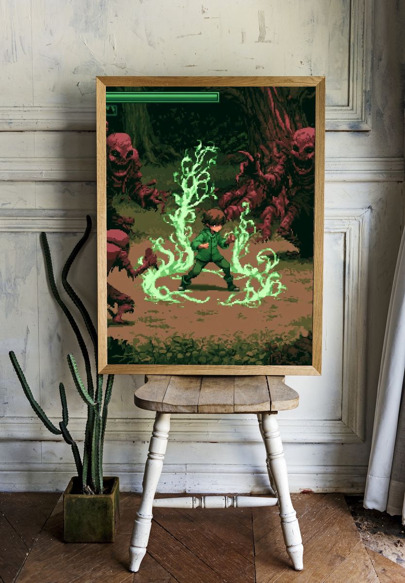 Pixel Horror Battle Scene Poster. — room view 1