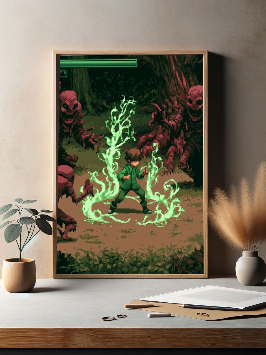 Pixel Horror Battle Scene Poster. — room view 2