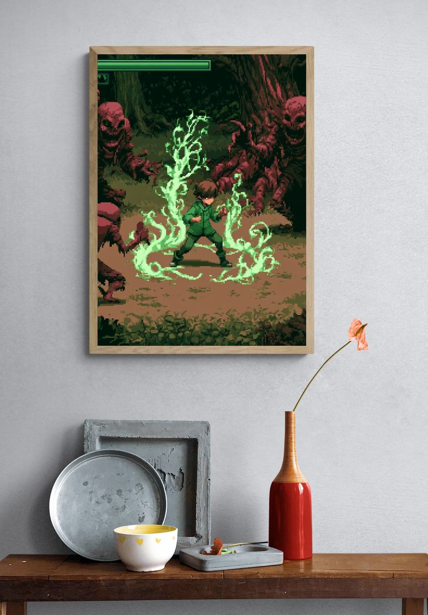 Pixel Horror Battle Scene Poster. — room view 3
