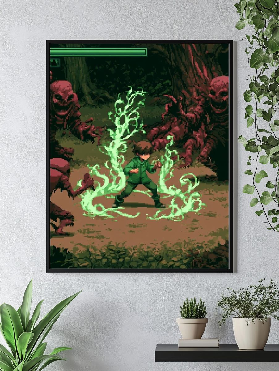 Pixel Horror Battle Scene Poster. — room view 4