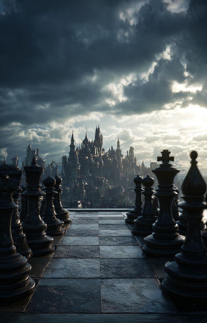 Chess Cityscape Fantasy Print. poster detail