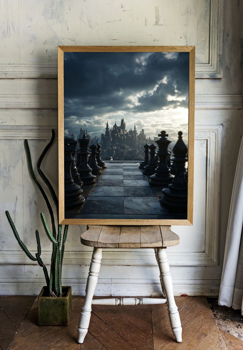 Chess Cityscape Fantasy Print. room preview